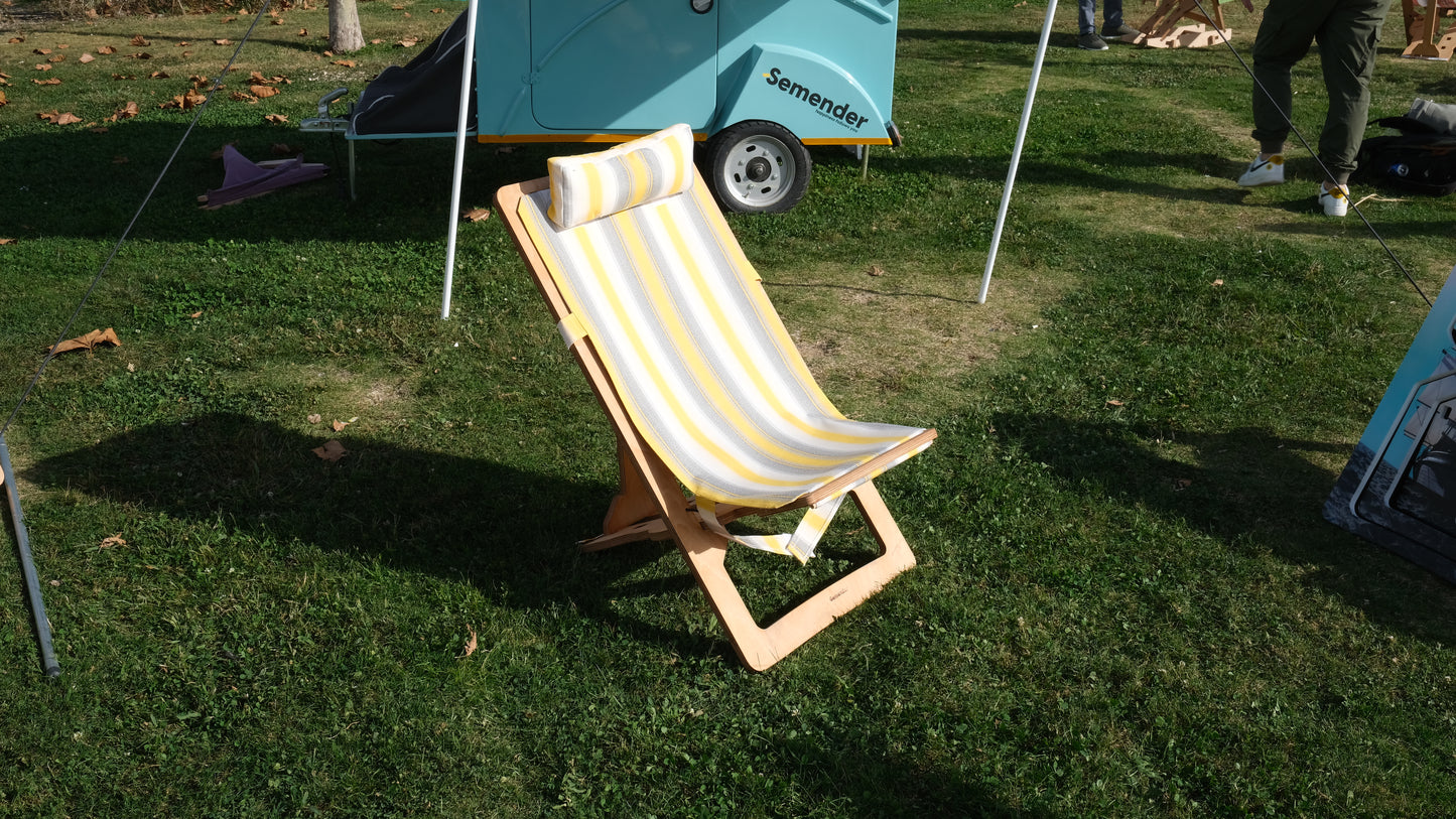 Outdoor Adjustable Camping Lounger (Yellow and Gray with White stripes)