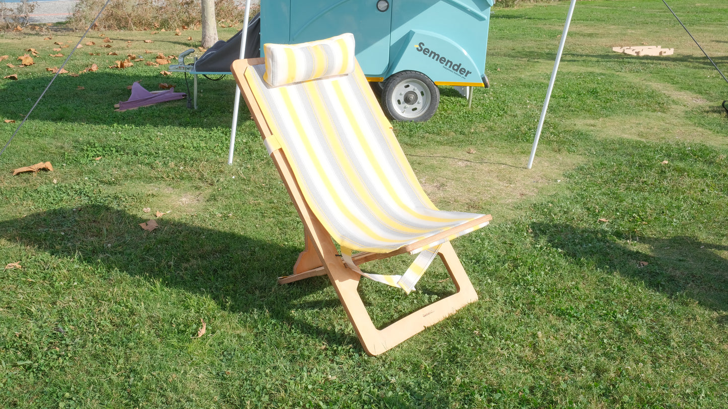 Outdoor Adjustable Camping Lounger (Yellow and Gray with White stripes)