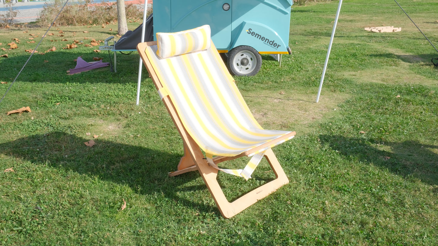 Outdoor Adjustable Camping Lounger (Yellow and Gray with White stripes)