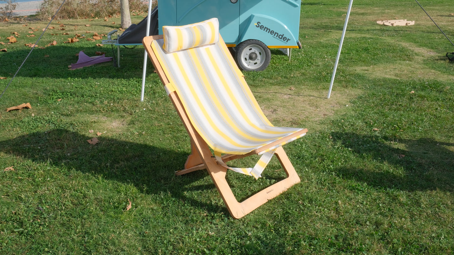 Outdoor Adjustable Camping Lounger (Yellow and Gray with White stripes)