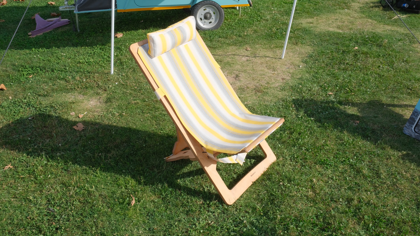 Outdoor Adjustable Camping Lounger (Yellow and Gray with White stripes)