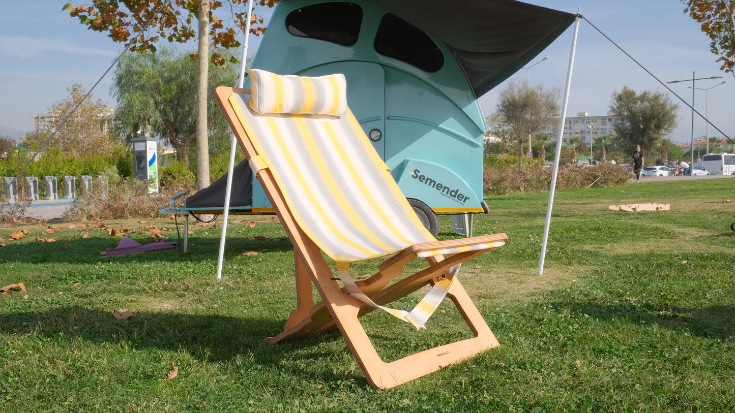 Outdoor Adjustable Camping Lounger (Yellow and Gray with White stripes)