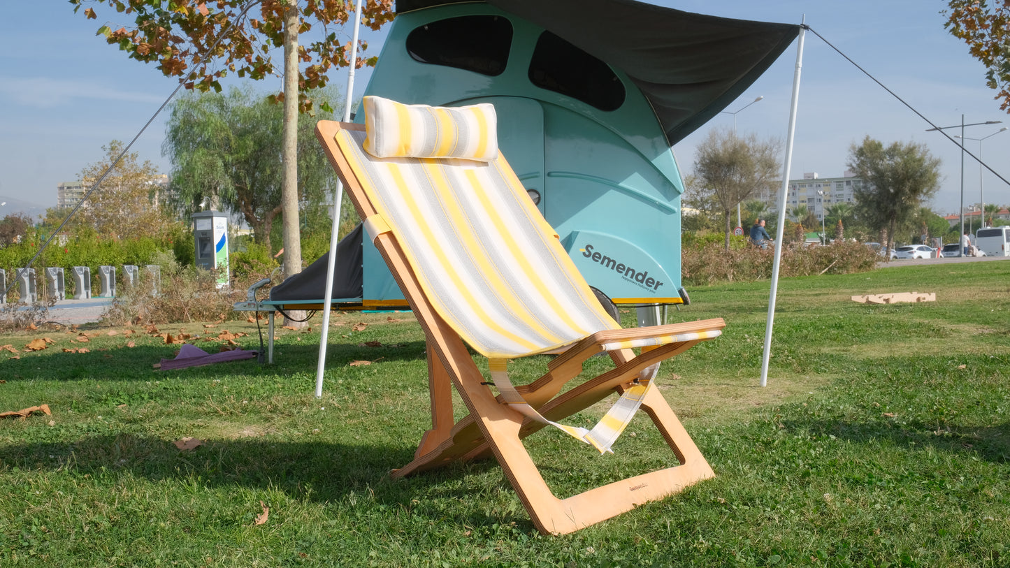 Outdoor Adjustable Camping Lounger (Yellow and Gray with White stripes)